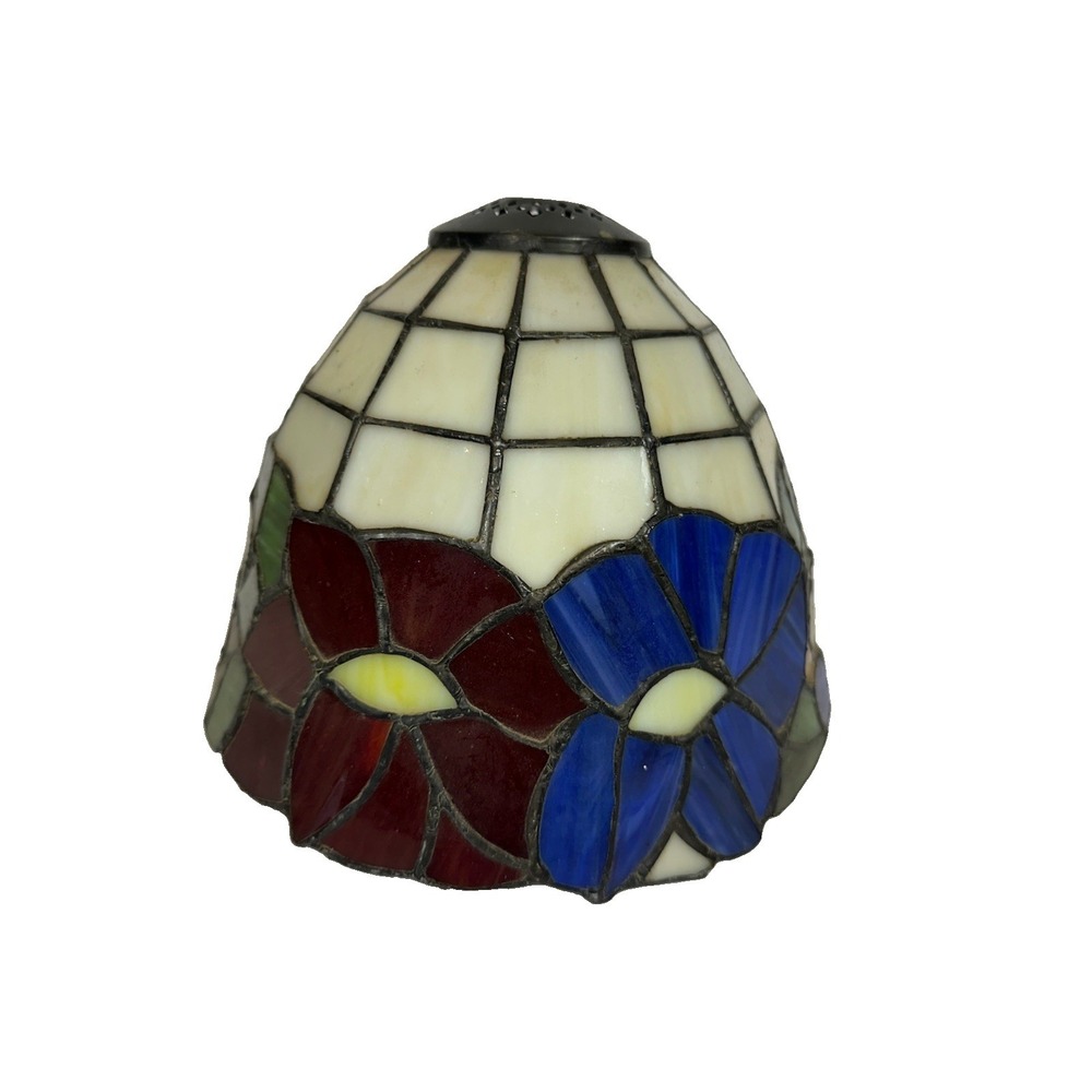 Tiffany-Style Stained Glass Lamp Shade Red & Blue Flowers 6"hX8"w